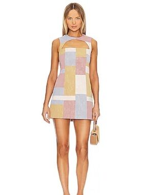 Alexis Enzie Colorblock Sleeveless Mini Dress in Pink, Mustard & Gray